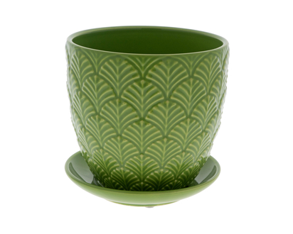 Flower Pot With Pattern And Saucer - 15.5 CM DIA X 15 CM HT