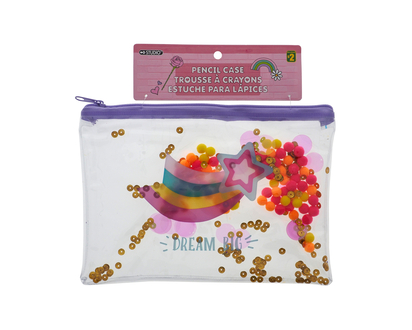 Pvc Pencil Case With Glitter and Pompoms
