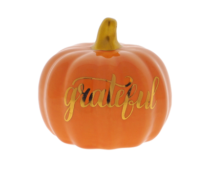 Thanksgiving Porcelain Pumpkin W/HS Word - 10.6 CM/ 4.1" DIA