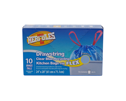 Drawstring Blue Recycling Bags, 10pc - 24"x28"