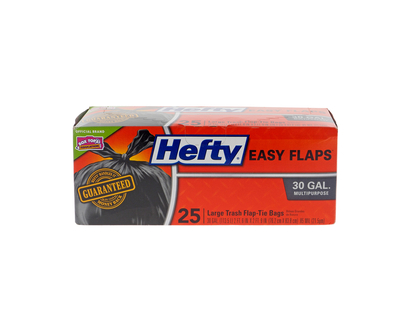 Large Trash Flap-Tie Bags, 25 Pack - 30 gallons