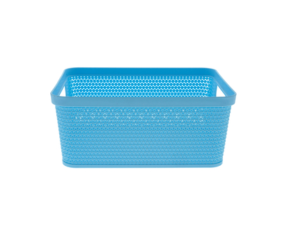Small Crochet Look Rect Plastic Basket - 24.5 X 19.1 X 10.4 CM