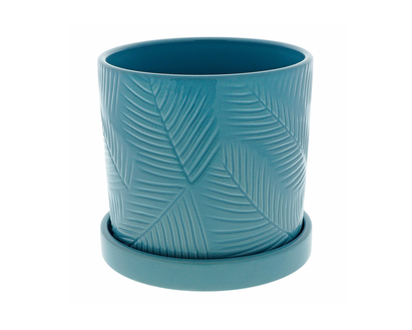 Fern Leaves Embossed Ceramic Planter - 15.5 X 14.7 CM
