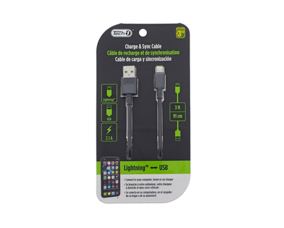 Lightning Compatible To USB Cable - 3'