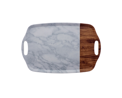 Marble/ Wood Look Mela-Ware Serving Tray - 43.5 X 28 X 1.8CM