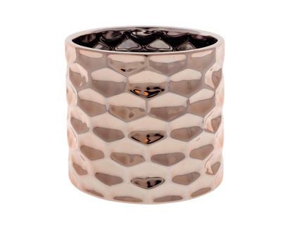 Metallic Glazed Planter W/ Geo Embossing - 14 X 12 X 13.5 cm