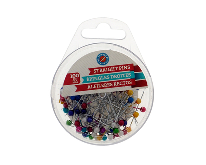 Straight Pins In A Plastic Box, 100pc - 100ct