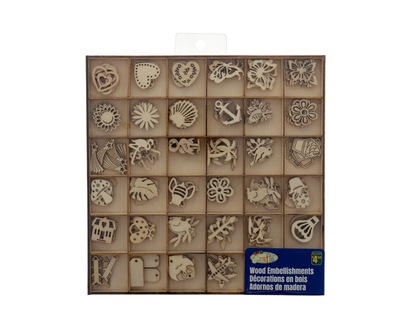 Mixed Wooden Craft Box Embellishments - 180ct