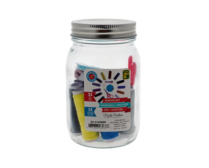 Sewing Kit In Glass Mason Jar, 31pc - 31pcs