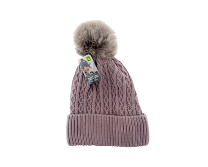 Ladies Knit Tuque With Cuff & Pompom - 19CMX29.50CM