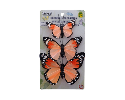 Real Feather Butterflies With Clip, 3pc - 3pcs