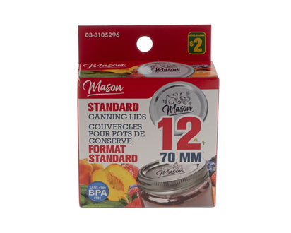 Mason Jar Canning Lids, 12pc - 12 pk,6.8cm