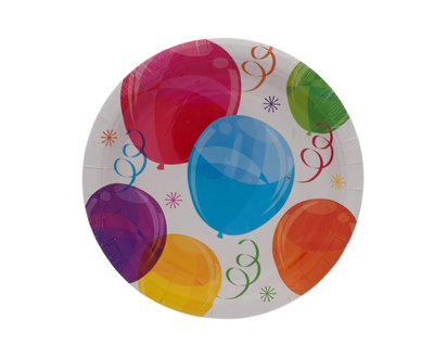 Balloon Printed Round Paper Plates - 7"