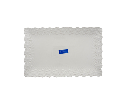 White New Bone Platter with Embossed Rim - 35.5cmx22cmx2cm