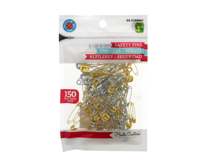 Safety Pins In Resealable Bag, 150PC - 7/8", 1-1/8", 1-1/4", 1-1/2", 2-