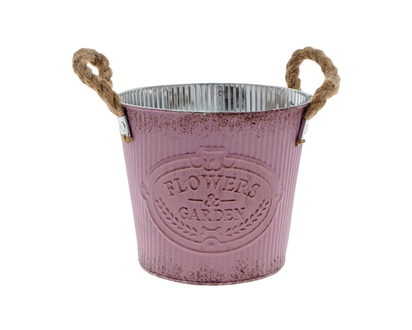 Flower Pot W/Jute Handle & Script - 16cmx12cmx14cm