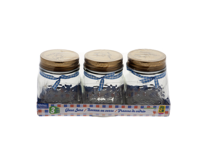 Mini Glass Canning Jars , Ribbons, 3PC - 3 pk/175ml/6oz
