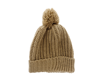 Knitted Hat With Cuff And Pompom F/Women - O/S