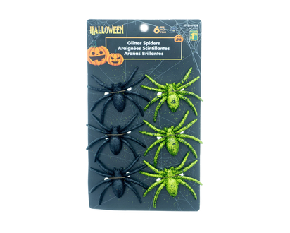 Halloween-Araignées brillantes, 6pc - Pqt 6