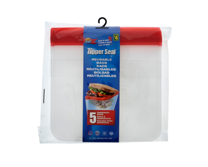 Reusable Zipper Seal Sandwich Bags, 5PC - 5 pk; 7.5"x7.5"