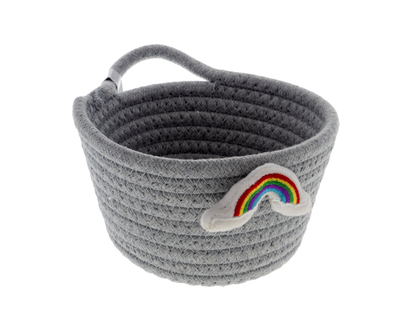 Small Round Rope Basket , Plush Tip On - 15cmx9cmx11.5cm