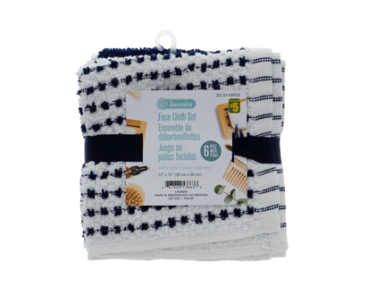 Cotton Face Cloths, 6PC - 6pk, 12" x 12"