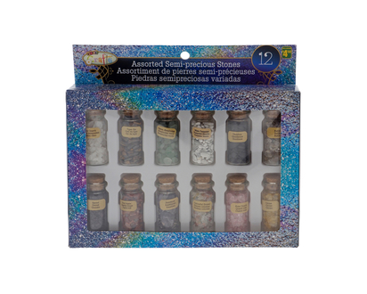 12 pierres assorties dans pot en verre - 2.2cmx2.2cmx4.9cm