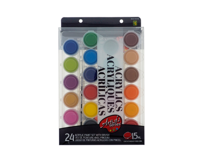 24 Acrylic Paint Pots w/ Brush - 24x15ml each