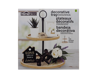 2-Tier Round MDF Tray w/Handles - Assorted