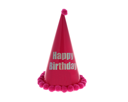 Large Birthday Cone Hat With Pompoms