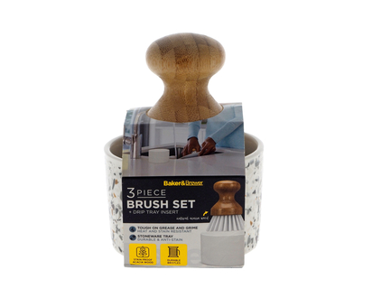 JAVEX 3pc Bamboo Palm Brush with Tray - 8.5cmx5.5cm