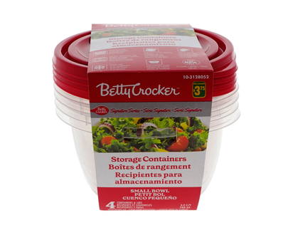 BETTY CROCKER 4pk Bowl Containers Lids - 760ml,3.2cups