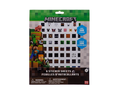 MINECRAFT Over 500 Stickers Book - 8x10, 6 pages