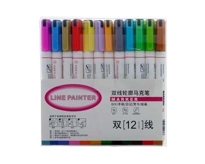 12pcs Metallic Outline Paint Markers - 14cmx1.3cm