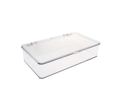 Shallow Rect Plast Box Ribbed Lid - 27.5 X 26.2 X 6.2 cm