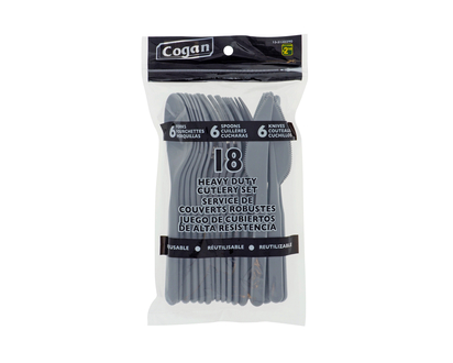 COGAN 18pk Reusable Cutlery - 6 Forks,6 Spoons,6 Knives