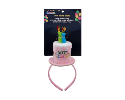 Serre-tête gâteau "Bonne Fête" DEL - 10X10X27 CM
