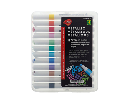 12pc Metallic Acrylic Paint Markers - 14cm