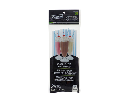 COGAN 25pk Reusable Striped Straws - 21cm
