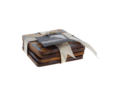 4pc Square Acacia Coaster Set - 10.3cmx10.3cm